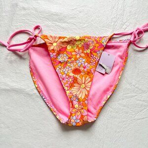 Wild Fable string bikini bottoms Small orange pink floral swimsuit swimwear swim